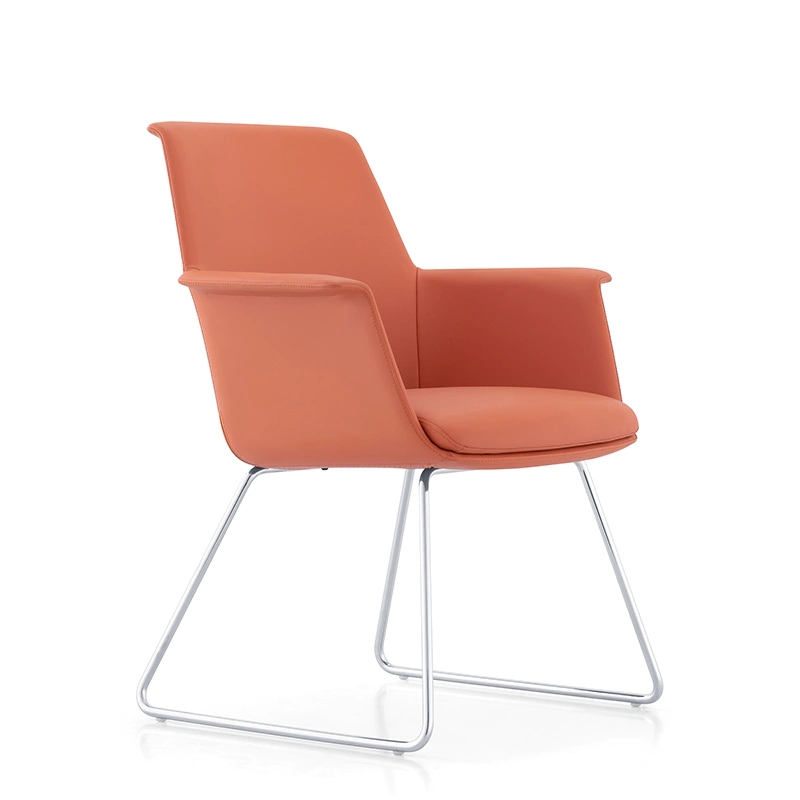 product-Furicco-Office Guest Chair Modern Leather Mid Back Metal Sled Base Conference Reception Room
