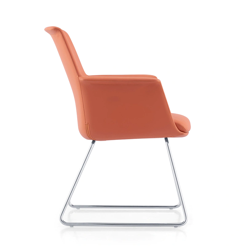 product-Office Guest Chair Modern Leather Mid Back Metal Sled Base Conference Reception Room office -1