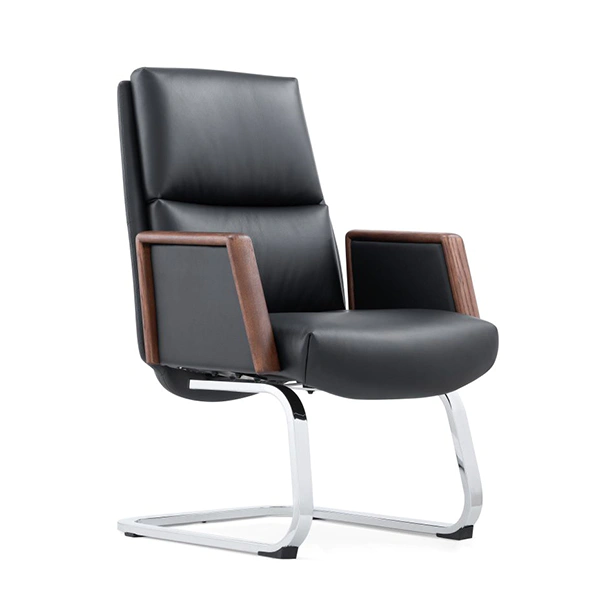 product-China Manufacturer Newest Nordic Style Pu Leather Nice Office Chairs Without Wheels Wood C24-1